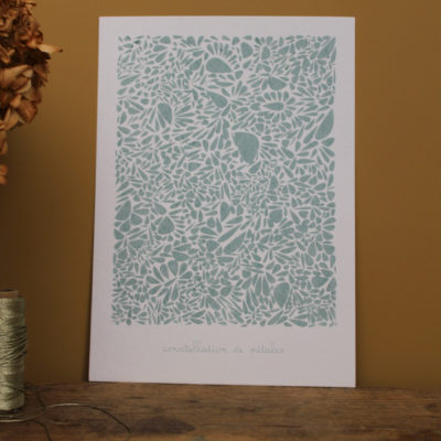 Sérigraphie constellation de pétales - vert sur papier