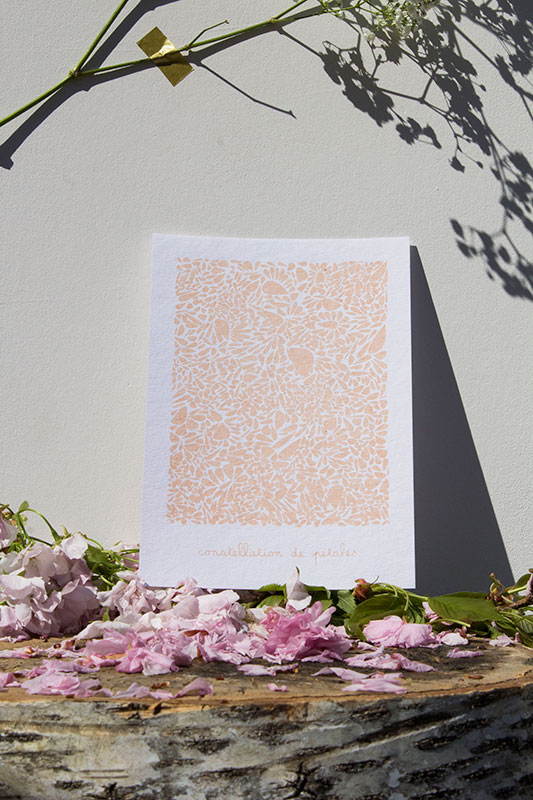 Affiche A5 Papier Blanc Constellation De Petales Couleur Saumon Rose Serigraphie Artisanale Inspiree Responsable Francaise Affiche A5 Papier Blanc Constellation De Petales Couleur Saumon Rose Serigraphie Artisanale Inspiree Responsable Francaise