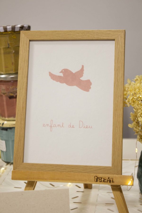Sérigraphie A5 Colombe rose - papier blanc