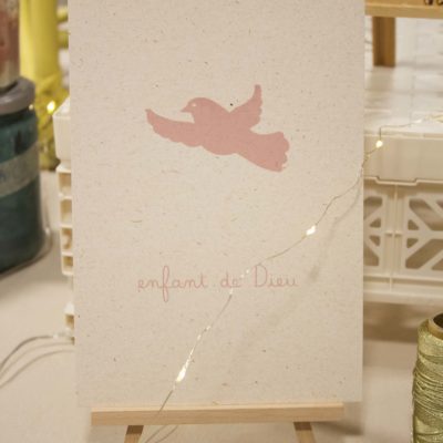 Sérigraphie A5 Colombe rose - papier ivoire