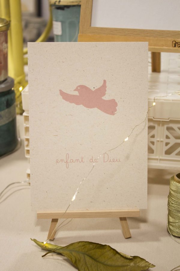 Sérigraphie A5 Colombe rose - papier ivoire