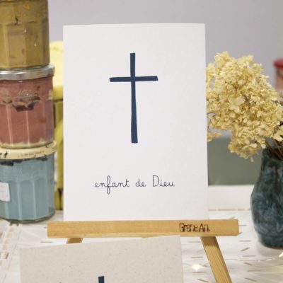 Sérigraphie A5 Croix bleue - papier blanc