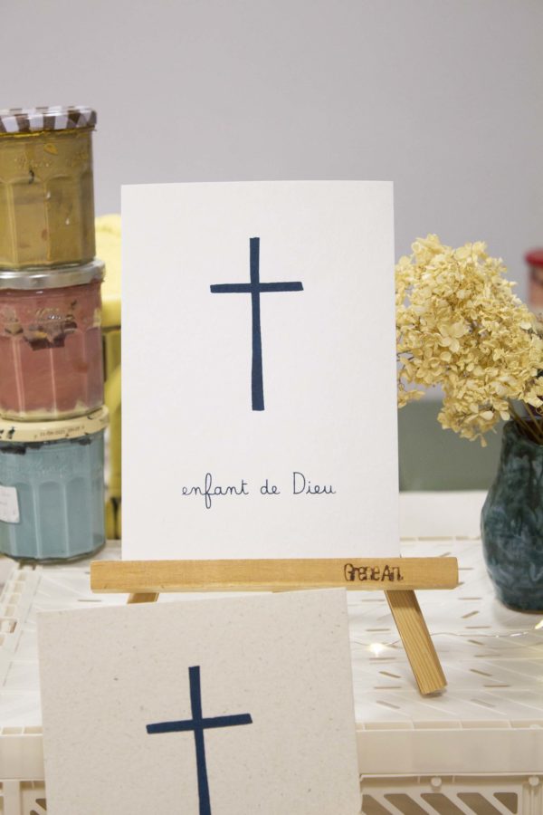 Sérigraphie A5 Croix bleue - papier blanc