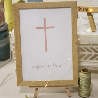 Sérigraphie A5 Croix rose - papier blanc
