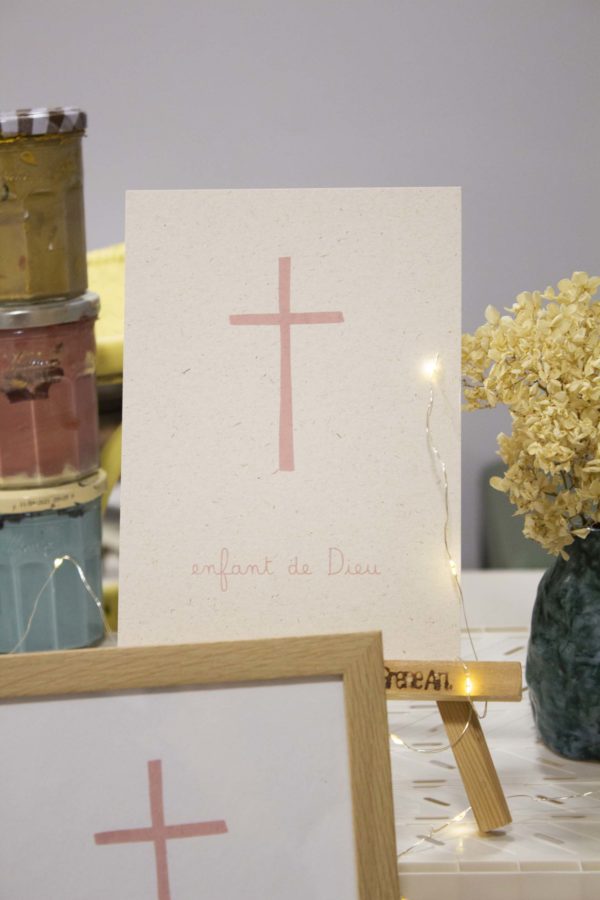 Sérigraphie A5 Croix rose - papier ivoire