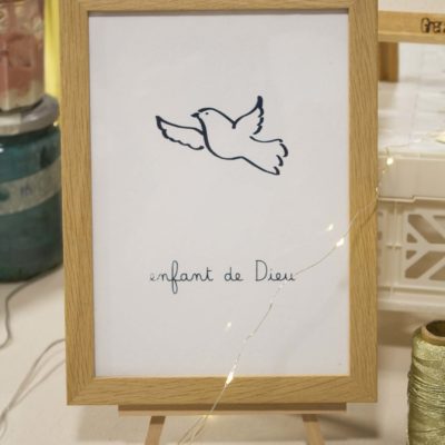 Sérigraphie A5 Silhouette de colombe bleu - papier blanc