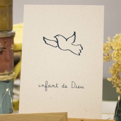 Sérigraphie A5 Silhouette de colombe bleue - papier ivoire