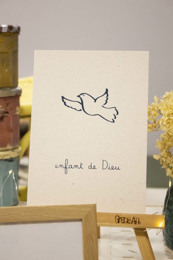 Sérigraphie A5 Silhouette de colombe bleue - papier ivoire