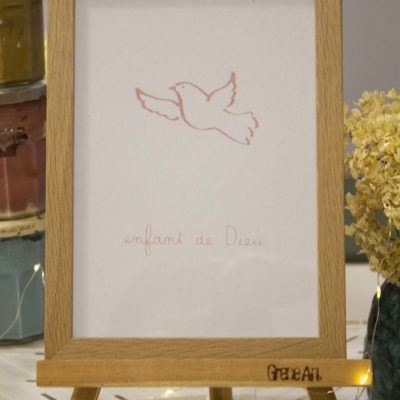 Sérigraphie A5 Silhouette de colombe rose - papier blanc