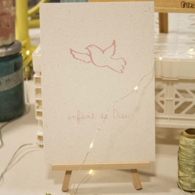 Sérigraphie A5 Silhouette de colombe rose - papier ivoire