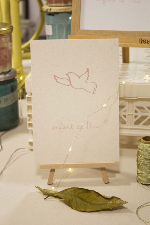 Sérigraphie A5 Silhouette de colombe rose - papier ivoire