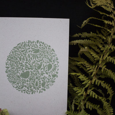 Sérigraphie constellation de pétales en rond - vert sur papier