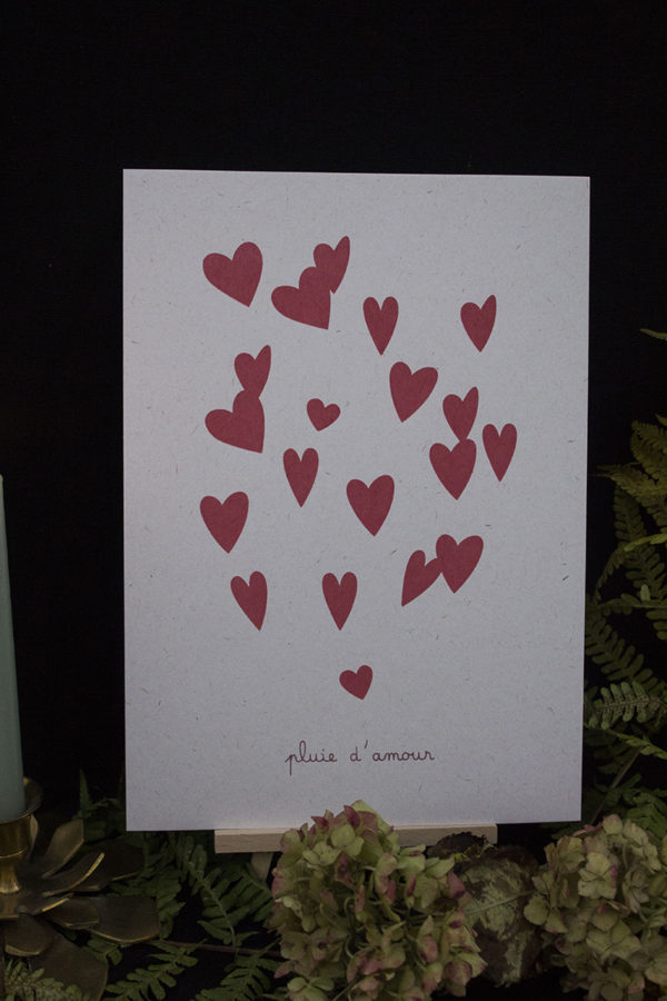 Sérigraphie pluie d'amour - rouge