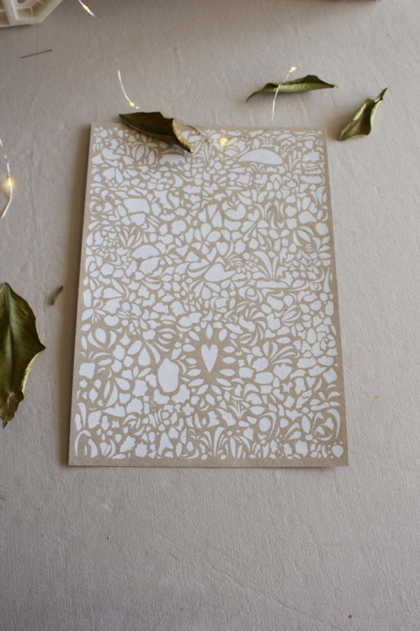 Sérigraphie Coeur éclatant - blanc sur papier brun