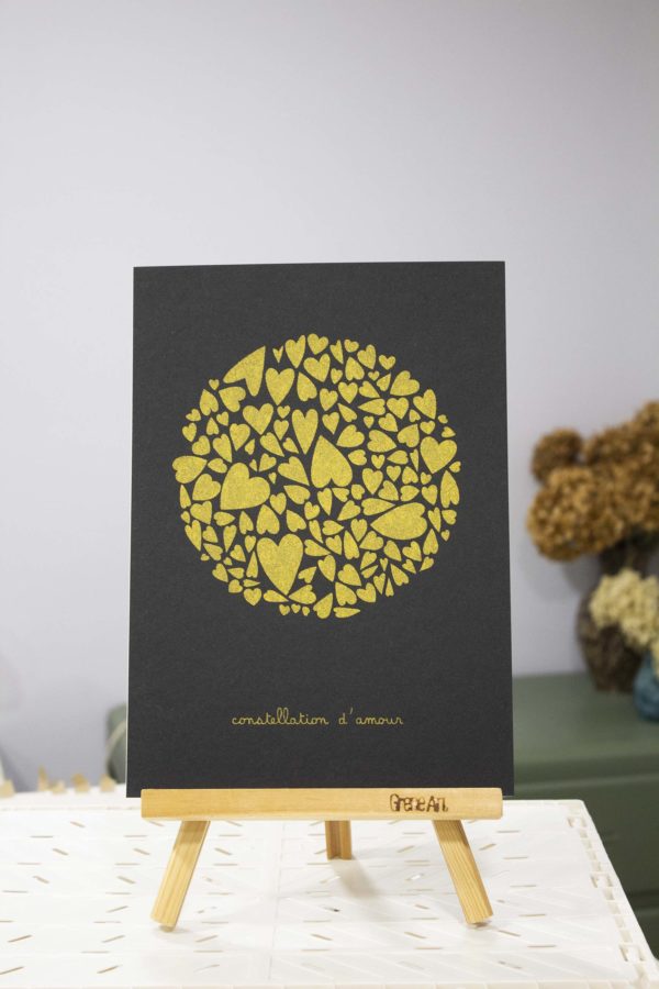 Sérigraphie Constellation d'amour dorée - papier noir
