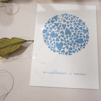 Sérigraphie A5 Constellation d'amour - Bleu sur papier