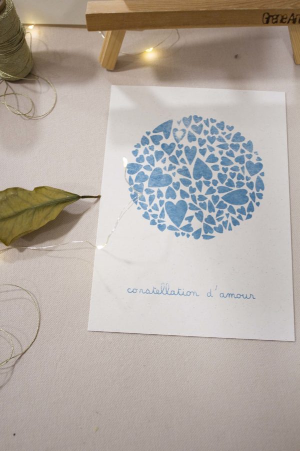 Sérigraphie A5 Constellation d'amour - Bleu sur papier