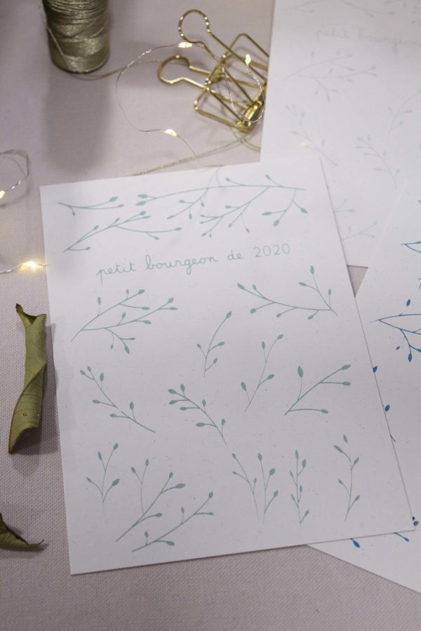 Sérigraphie A5 papier - Petit bourgeon de 2020 - vert