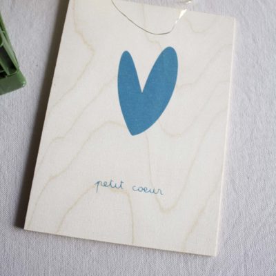 Sérigraphie A5 bois - Petit coeur bleu