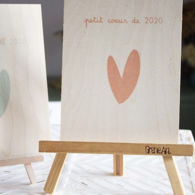 Sérigraphie A5 bois - Petit coeur de 2020 rose orangé
