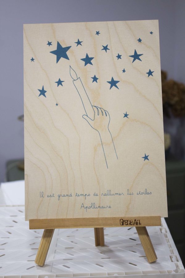 Sérigraphie A4 en bois - Rallumer les étoiles - bleu