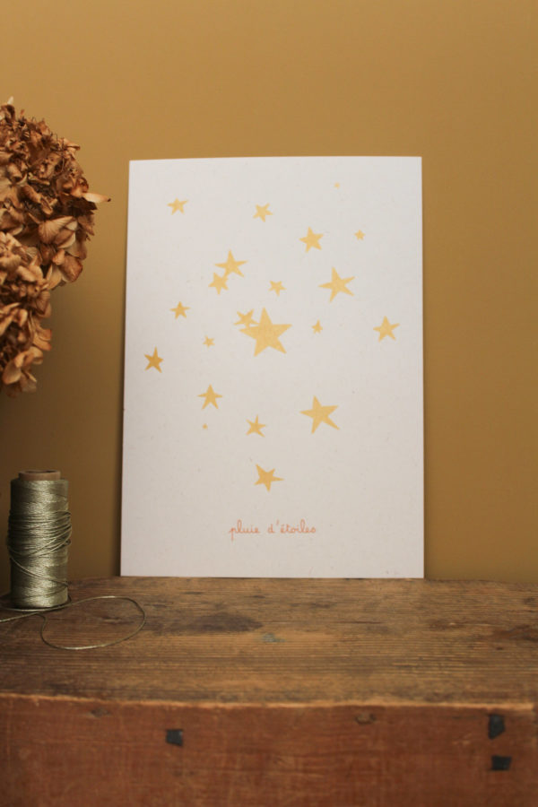 Sérigraphie Pluie d'étoiles - Doré/rose orangé