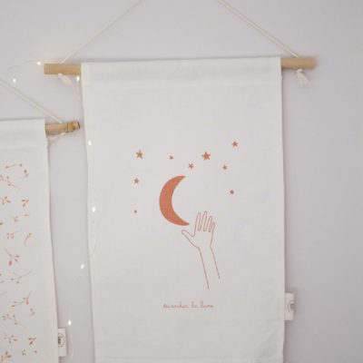 Affiche en tissu grand format - Décrocher la lune - rose orangé