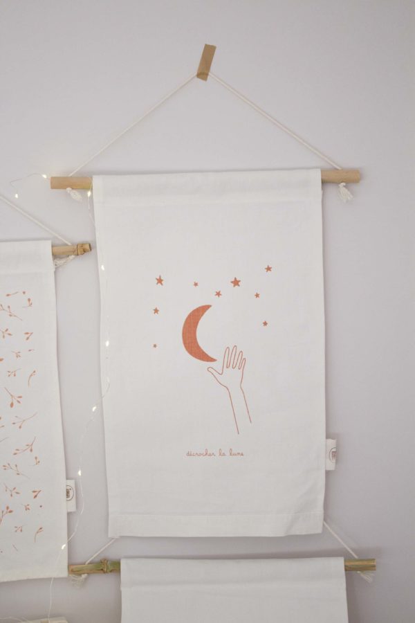 Affiche en tissu grand format - Décrocher la lune - rose orangé