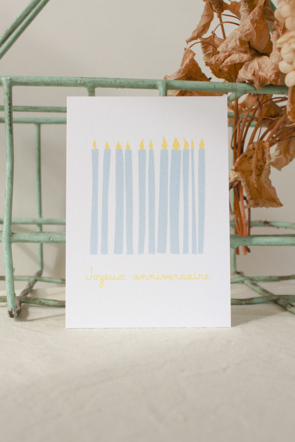 Carte postale d'anniversaire bougies - bleu