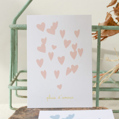 Carte postale pluie d'amour - rose