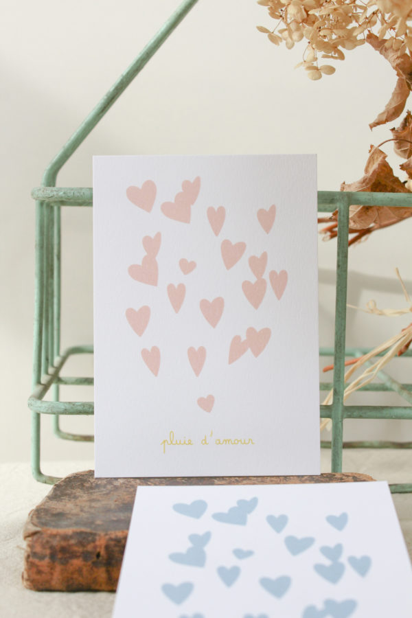 Carte postale pluie d'amour - rose