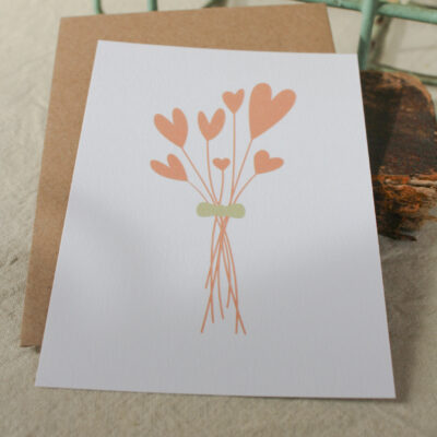 Carte postale bouquet de coeurs - rose orangé