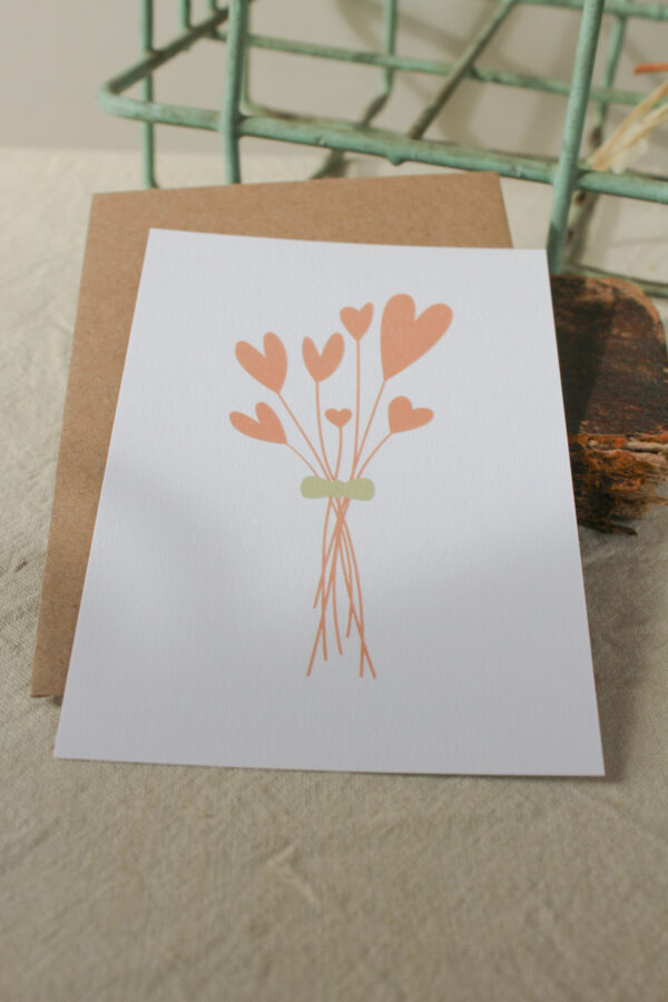 Carte postale bouquet de coeurs - rose orangé