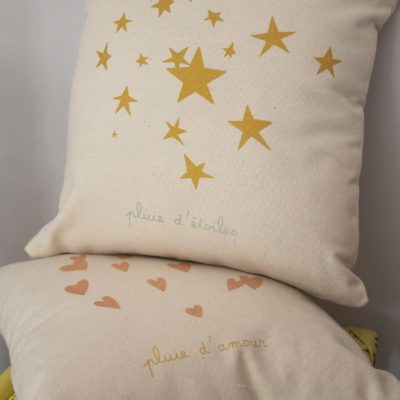 Coussin pluie d'étoiles - vert d'eau