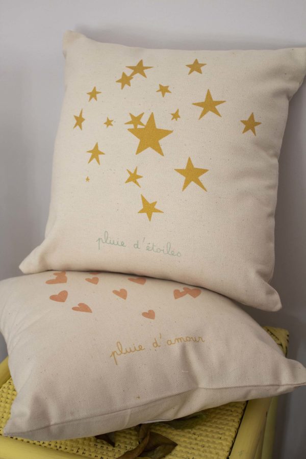 Coussin pluie d'étoiles - vert d'eau