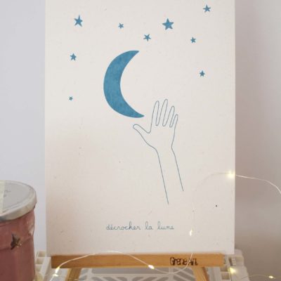 Sérigraphie Décrocher la lune - bleu