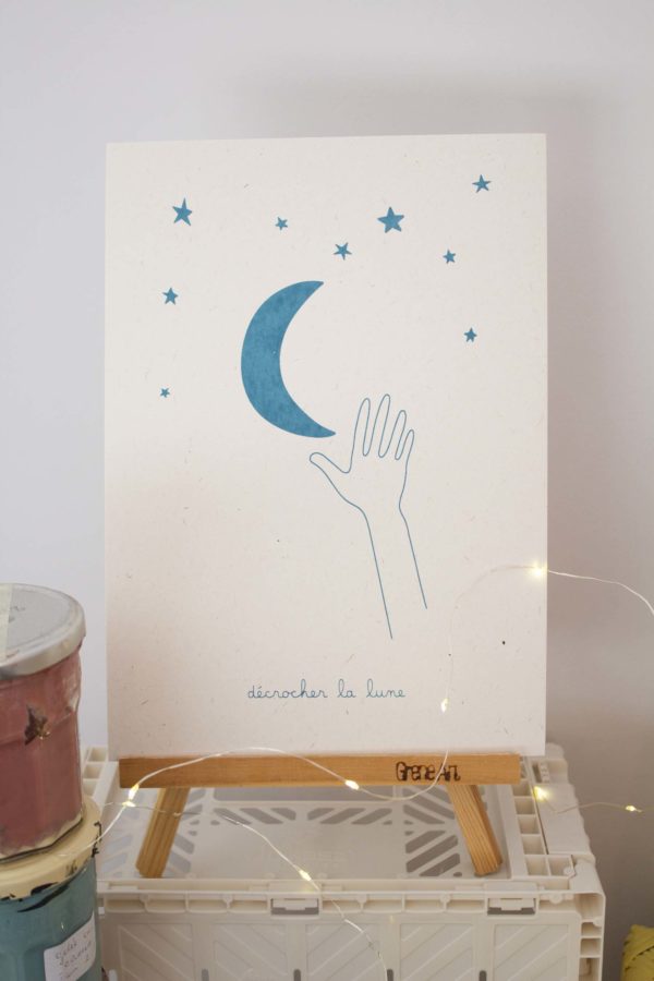 Sérigraphie Décrocher la lune - bleu