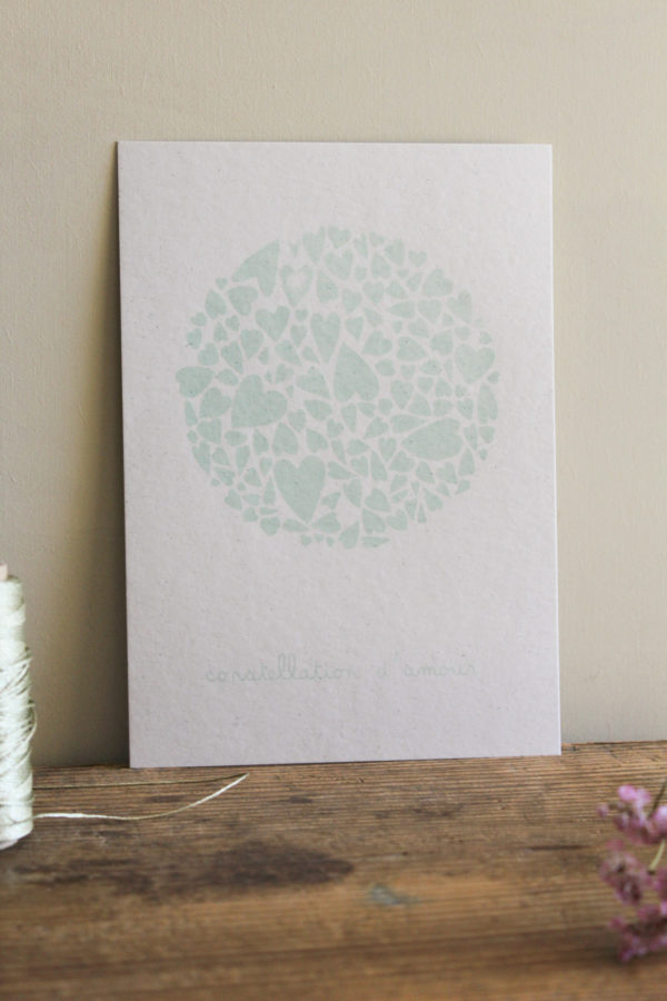 Sérigraphie A5 Constellation d'amour - Vert d'eau sur papier