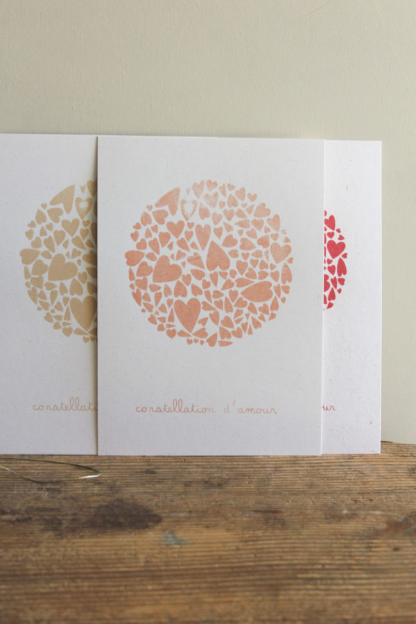 Sérigraphie A5 - Constellation d'amour en rond - rose