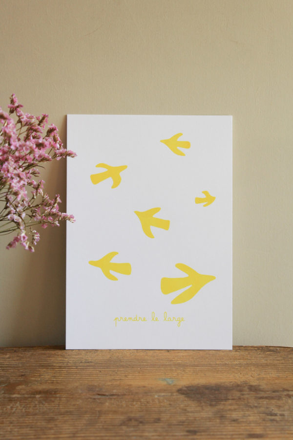 Sérigraphie A5 papier - Prendre le large - jaune