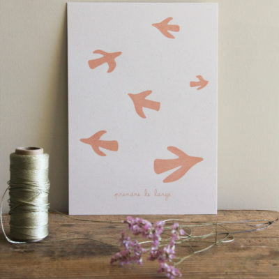 Sérigraphie A5 papier - Prendre le large - rose orangé