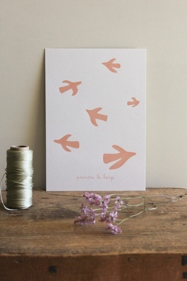 Sérigraphie A5 papier - Prendre le large - rose orangé