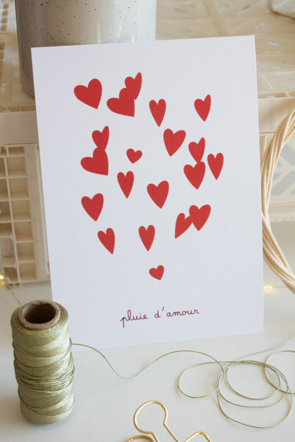 Carte A5 pluie d'amour - rouge
