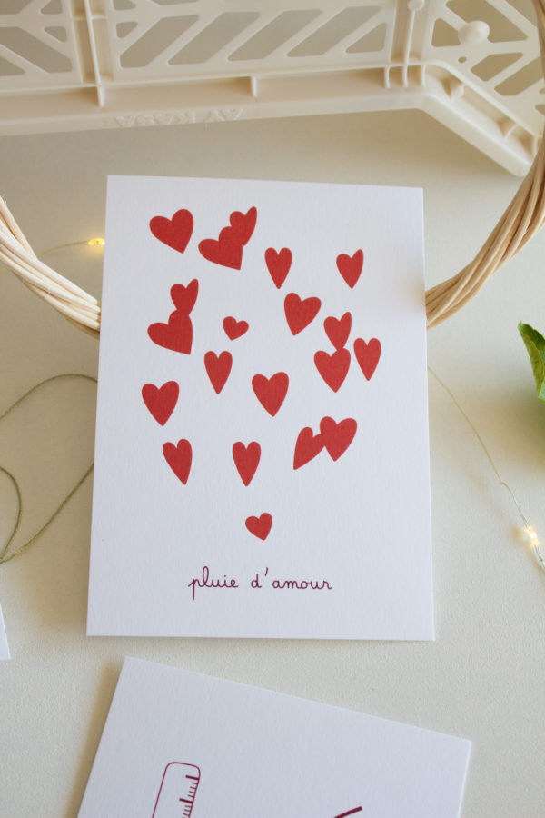 Carte postale pluie d'amour - rouge