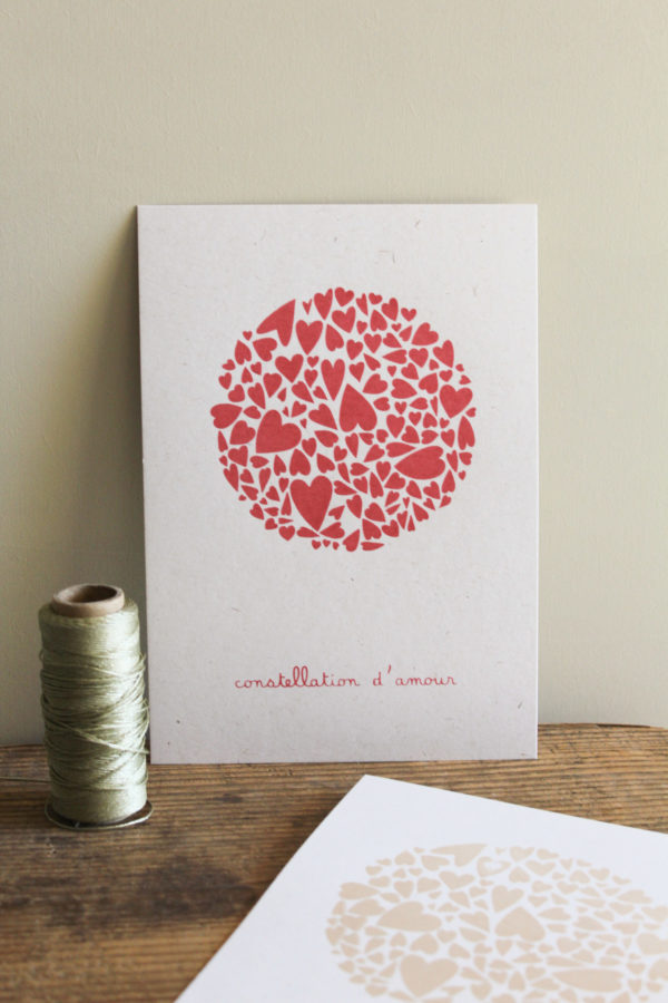 Sérigraphie A5 - Constellation d'amour en rond - Rouge