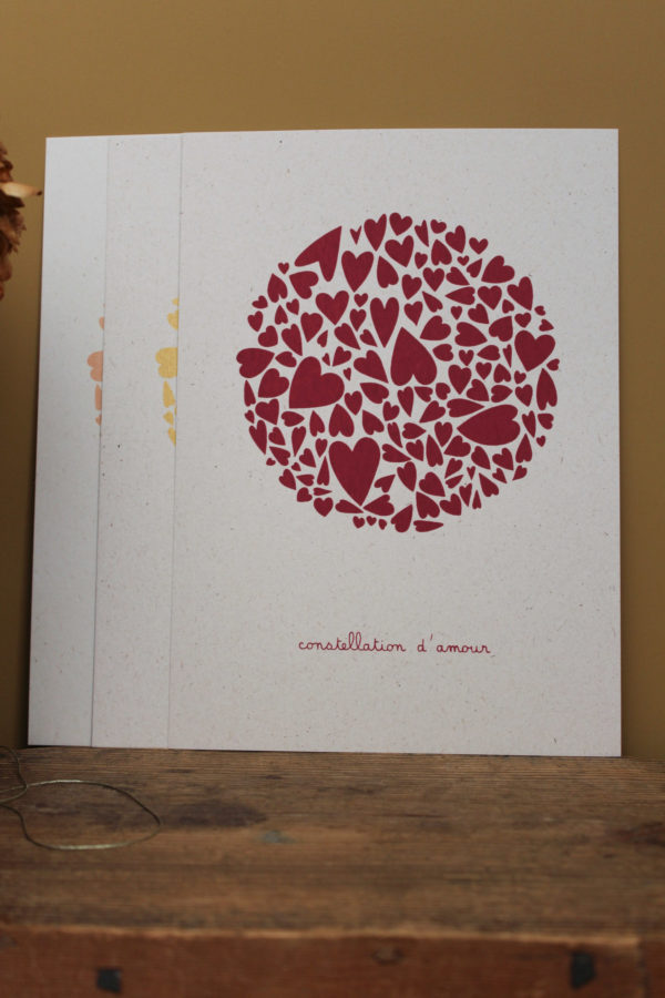 Sérigraphie constellation d'amour - framboise