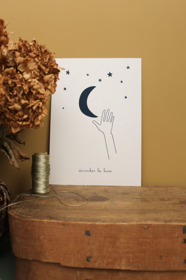 Sérigraphie Décrocher la lune - bleu nuit