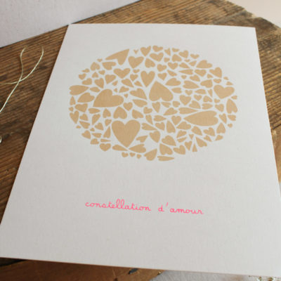 Sérigraphie constellation d'amour - beige et rose fluo