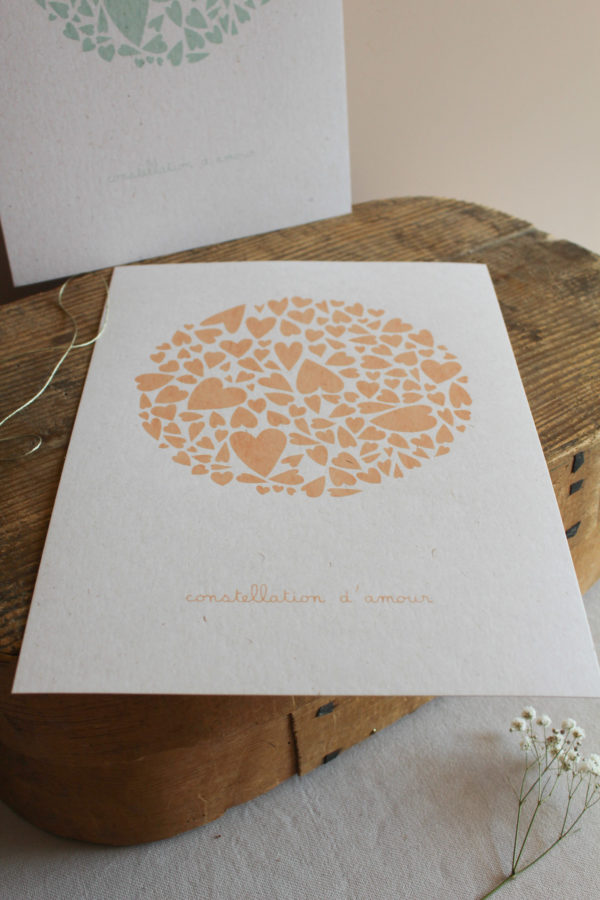 Sérigraphie constellation d'amour - rose orangé