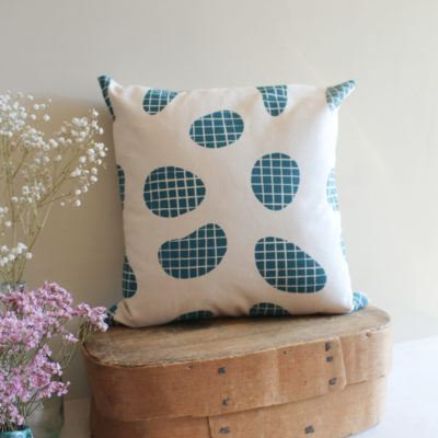 Housse de coussin - Motif quadrillage bleu